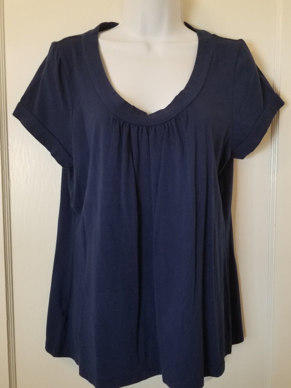 Ann Taylor Loft - Women's Dark Blue V-Neck Short Sleeve Top